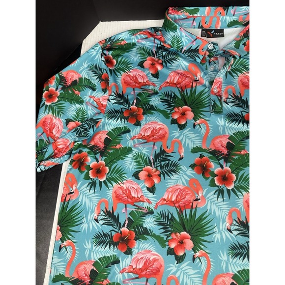Yatta Golf Polo Shirt Mens 3XL Flamingo All Over Print Performance Golf Tropical - Picture 3 of 6
